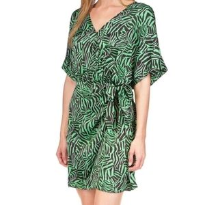Michael Kors Green and Black Leaf Print Wrap Dress Size Medium